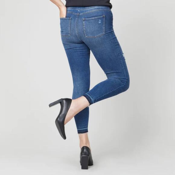 Spanx Distressed Ankle Skinny Jeans Blue Pull-On Stretch Size Large - Picture 4 of 10